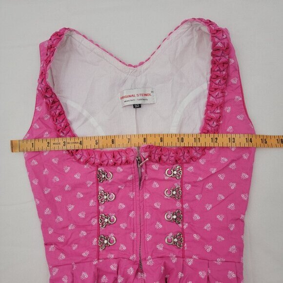 ORIGINAL STEINDL Womens 32 Dress German Dirndl PINK White Floral Oktoberfest - Picture 10 of 16